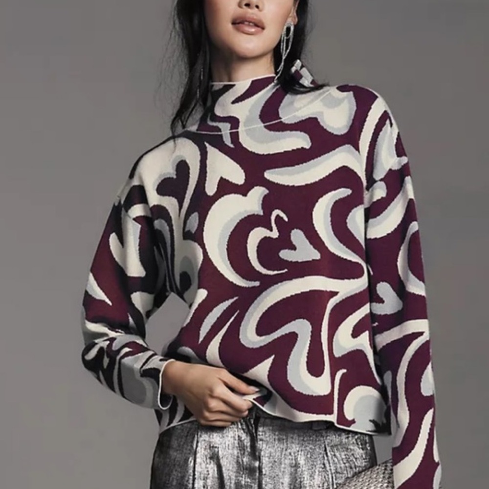 Anthropologie The Carys Mock-Neck Sweater Hearts by Maeve